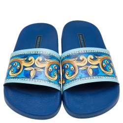 Pre Owned Dolce & Gabbana Multicolor Majolica Printed Patent Leather Flat Slides Size 37