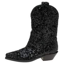 Pre Owned Dolce & Gabbana Black Sequins Boots Size 36.5