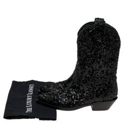 Pre Owned Dolce & Gabbana Black Sequins Boots Size 36.5
