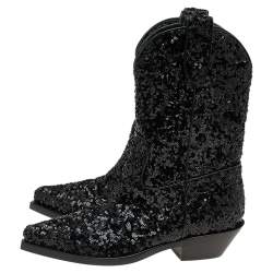 Pre Owned Dolce & Gabbana Black Sequins Boots Size 36.5