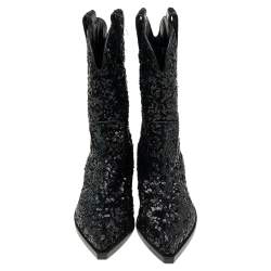 Pre Owned Dolce & Gabbana Black Sequins Boots Size 36.5