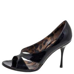 Pre Owned Dolce & Gabbana Black Patent Leather Open-Toe Pumps Size 37