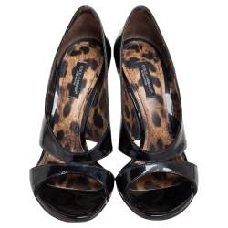 Pre Owned Dolce & Gabbana Black Patent Leather Open-Toe Pumps Size 37