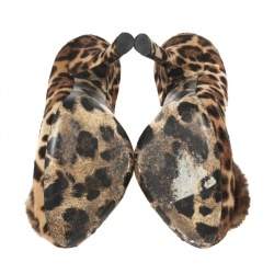 Pre Owned Dolce & Gabbana Brown/Beige Leopard Print Calf Hair Pom Pom Pumps Size 37