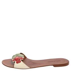 Dolce & Gabbana Off-White Patent Leather Flower Flat Sandals Size 40.5