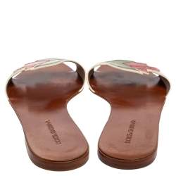 Dolce & Gabbana Off-White Patent Leather Flower Flat Sandals Size 40.5
