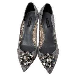 Pre Owned Dolce & Gabbana Grey Lace Bellucci Pointed-Toe Pumps Size 39