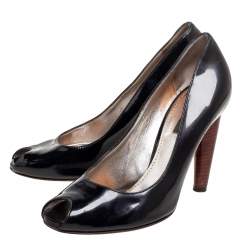 Pre Owned Dolce & Gabbana Black Patent Leather Peep Toe Pumps Size 37