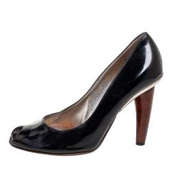 Pre Owned Dolce & Gabbana Black Patent Leather Peep Toe Pumps Size 37