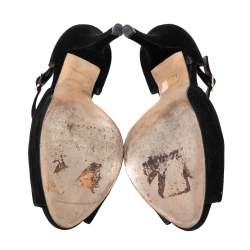 Dolce & Gabbana Black Suede T-Bar Peep-Toe Platform Sandals Size 36.5 