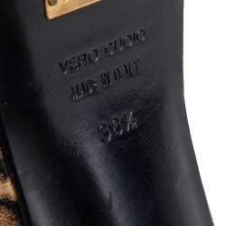 Pre Owned Dolce & Gabbana Beige/Brown Leopard Print Leather Embellished Ankle Strap Sandals Size 38.5