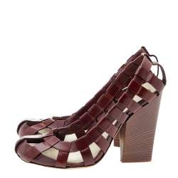 Pre Owned Dolce & Gabbana Brown Leather Block Heel Cage Pumps Size 40