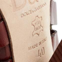Pre Owned Dolce & Gabbana Brown Leather Block Heel Cage Pumps Size 40