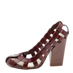 Pre Owned Dolce & Gabbana Brown Leather Block Heel Cage Pumps Size 40