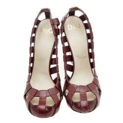 Pre Owned Dolce & Gabbana Brown Leather Block Heel Cage Pumps Size 40