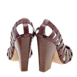Pre Owned Dolce & Gabbana Brown Leather Block Heel Cage Pumps Size 40