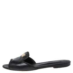 مملوكة مسبقًا Dolce & Gabbana Black Lizard Embossed  Leather Sofia  Sandals Size 37