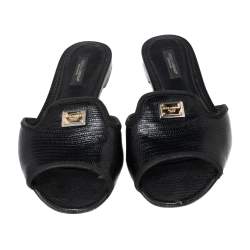 مملوكة مسبقًا Dolce & Gabbana Black Lizard Embossed  Leather Sofia  Sandals Size 37