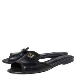 مملوكة مسبقًا Dolce & Gabbana Black Lizard Embossed  Leather Sofia  Sandals Size 37