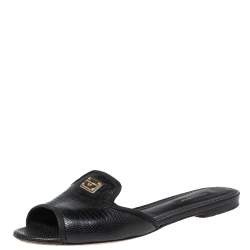 مملوكة مسبقًا Dolce & Gabbana Black Lizard Embossed  Leather Sofia  Sandals Size 37