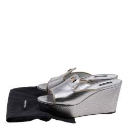 Pre Owned صندل سلايد دولتشي أند غابانا جلد نقشة سحلية فضي كعب روكي مقاس 41