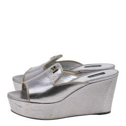 Pre Owned صندل سلايد دولتشي أند غابانا جلد نقشة سحلية فضي كعب روكي مقاس 41