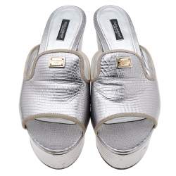 Pre Owned صندل سلايد دولتشي أند غابانا جلد نقشة سحلية فضي كعب روكي مقاس 41