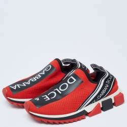 Pre Owned Dolce & Gabbana Red Knit Fabric Sorrento Sneakers Size 39