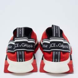 Pre Owned Dolce & Gabbana Red Knit Fabric Sorrento Sneakers Size 39