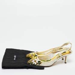 Pre Owned صندل دولتشي أند غابانا شبكة وجلد لامع متعدد الألوان مزخرف ورد بحزام خلفي للكاحل مقاس 35