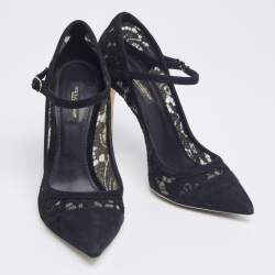 Pre Owned Dolce & Gabbana Black Lace and Suede Corded Taormina Pumps Size 37