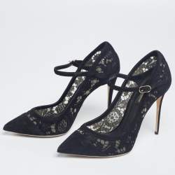 Pre Owned Dolce & Gabbana Black Lace and Suede Corded Taormina Pumps Size 37