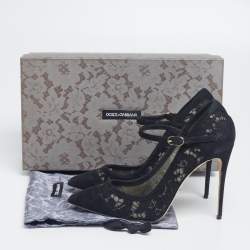 Pre Owned Dolce & Gabbana Black Lace and Suede Corded Taormina Pumps Size 37