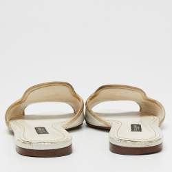 Pre Owned Dolce & Gabbana White Lizard Embossed Leather Flat Slides Size 38