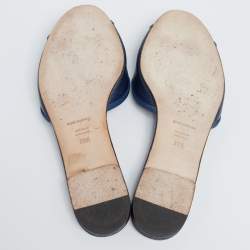 Pre Owned Dolce & Gabbana Blue Lizard Embossed Leather Sofia Flat Slides Size 39.5