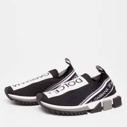 Pre Owned Dolce & Gabbana Black/White Knit Fabric Sorrento Slip-On Sneakers Size 36