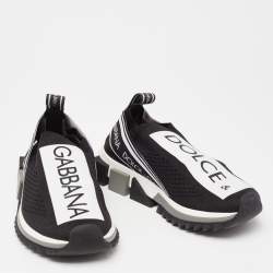 Pre Owned Dolce & Gabbana Black/White Knit Fabric Sorrento Slip-On Sneakers Size 36