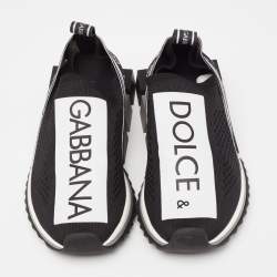Pre Owned Dolce & Gabbana Black/White Knit Fabric Sorrento Slip-On Sneakers Size 36