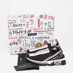 Pre Owned Dolce & Gabbana Black/White Knit Fabric Sorrento Slip-On Sneakers Size 36