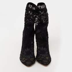 Dolce & Gabbana Navy Blue Lace and Mesh Stretch Booties Size 38.5