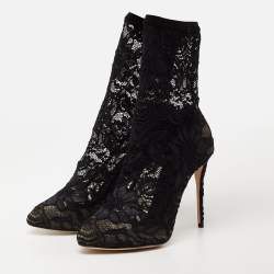 Dolce & Gabbana Navy Blue Lace and Mesh Stretch Booties Size 38.5