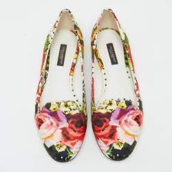 Dolce & Gabbana Multicolor Floral Print Brocade Fabric  Smoking Slippers Size 37.5