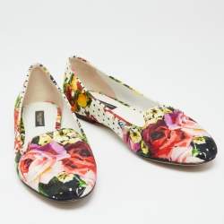 Dolce & Gabbana Multicolor Floral Print Brocade Fabric  Smoking Slippers Size 37.5