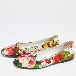 Dolce & Gabbana Multicolor Floral Print Brocade Fabric  Smoking Slippers Size 37.5