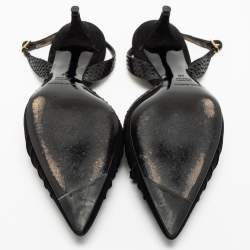 Pre Owned صندل دولتشي أند غابانا جلد ثعبان وسويدي أسود فتحة كعب فيونكة مقاس 40