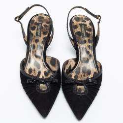 Pre Owned صندل دولتشي أند غابانا جلد ثعبان وسويدي أسود فتحة كعب فيونكة مقاس 40