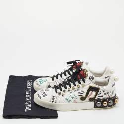 مملوكة مسبقًا Dolce & Gabbana White Leather Love Graffiti Printed Low Top Sneakers Size 39