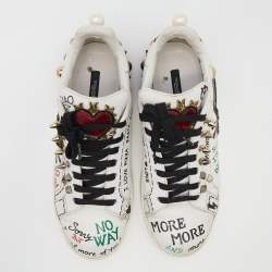 مملوكة مسبقًا Dolce & Gabbana White Leather Love Graffiti Printed Low Top Sneakers Size 39