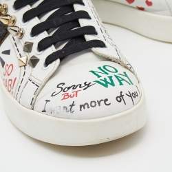 مملوكة مسبقًا Dolce & Gabbana White Leather Love Graffiti Printed Low Top Sneakers Size 39