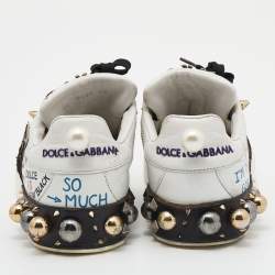 مملوكة مسبقًا Dolce & Gabbana White Leather Love Graffiti Printed Low Top Sneakers Size 39